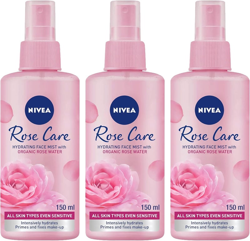 NIVEA Rose Care Hydrating Face Mist with Organic Rose Water, 3 Pack of 150ml - Image 1